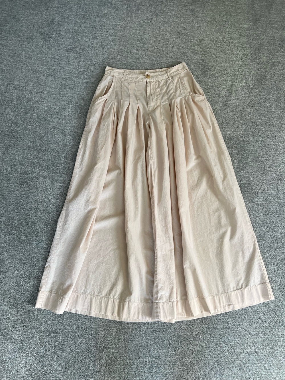 Free People Cassia Extra Wide-Leg Pleated Cotton Cream Pants Sz. 0